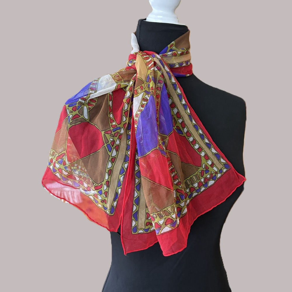 Vintage Geometric Floral Sheer Scarf
